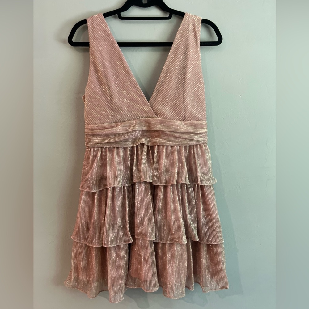 NWT Altard State Mini Dress Womens Juniors Size Medium Rose Gold Ruffle Gown